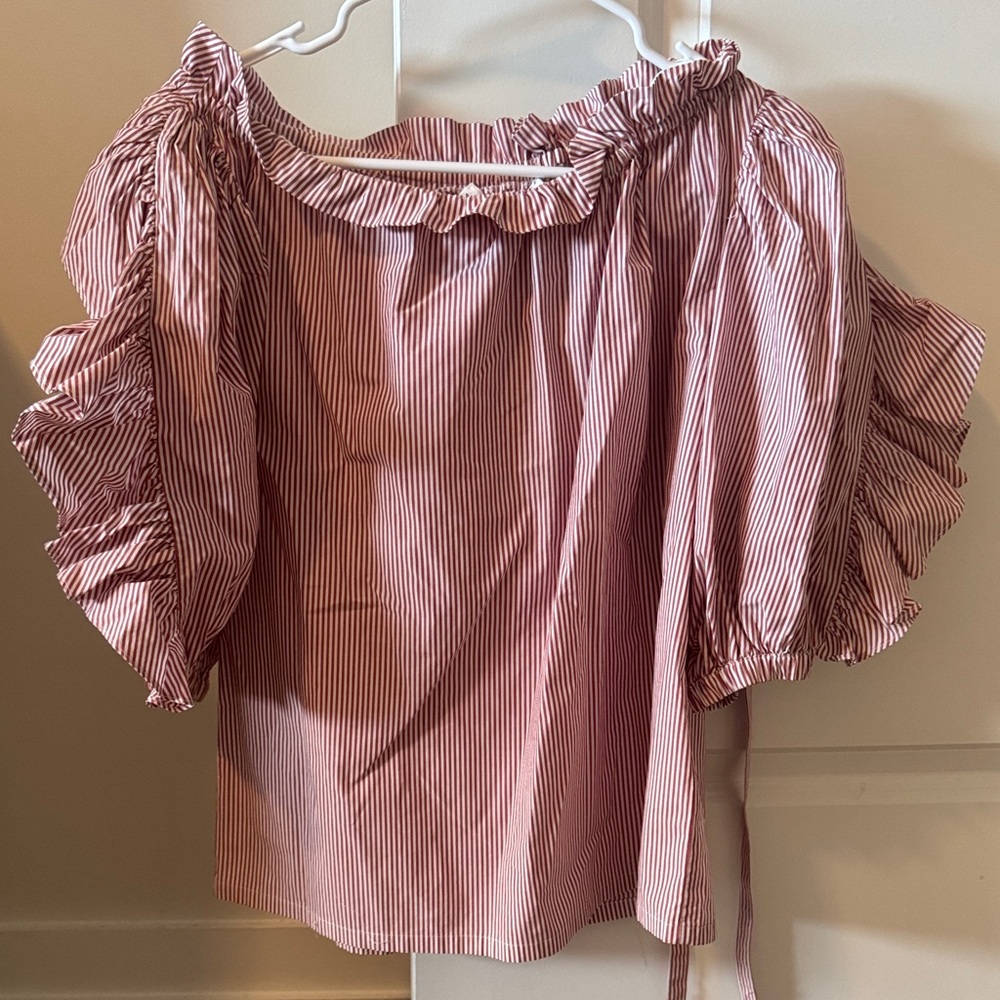 Robert Rodriguez Pink Striped Off-Shoulder Blouse